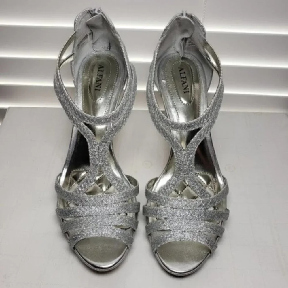 Alfani TACY Silver Open Toe Slip-On Zip Heels